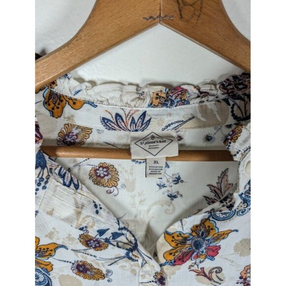 St Johns Bay Top Women XL Paisley Floral Boho Peasant Cottagecore Ruffle Casual - Picture 3 of 7